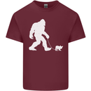 Bigfoot Walking a Dog Funny Yeti Mens Cotton T-Shirt Tee Top Maroon
