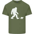 Bigfoot Walking a Dog Funny Yeti Mens Cotton T-Shirt Tee Top Military Green