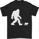 Bigfoot Walking a Dog Funny Yeti Mens T-Shirt 100% Cotton Black