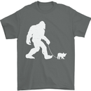 Bigfoot Walking a Dog Funny Yeti Mens T-Shirt 100% Cotton Charcoal