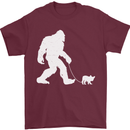 Bigfoot Walking a Dog Funny Yeti Mens T-Shirt 100% Cotton Maroon