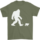 Bigfoot Walking a Dog Funny Yeti Mens T-Shirt 100% Cotton Military Green