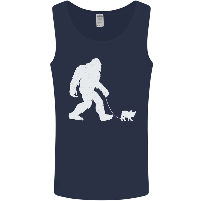 Bigfoot Walking a Dog Funny Yeti Mens Vest Tank Top Navy Blue