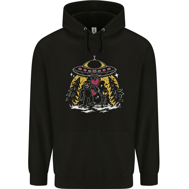 Bigfoot & Alien UFO Mens 80% Cotton Hoodie Black