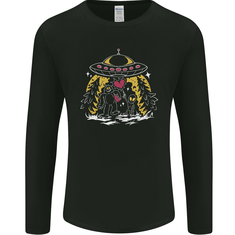 Bigfoot & Alien UFO Mens Long Sleeve T-Shirt Black