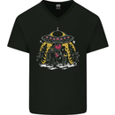 Bigfoot & Alien UFO Mens V-Neck Cotton T-Shirt Black