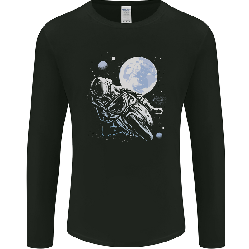 Biker Astronaut Space Motorbike Motorcycle Mens Long Sleeve T-Shirt Black