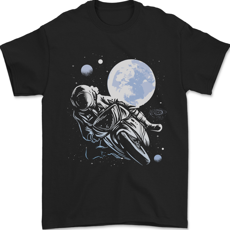 Biker Astronaut Space Motorbike Motorcycle Mens T-Shirt 100% Cotton Black