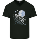 Biker Astronaut Space Motorbike Motorcycle Mens V-Neck Cotton T-Shirt Black