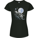 Biker Astronaut Space Motorbike Motorcycle Womens Petite Cut T-Shirt Black