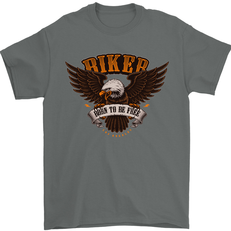Biker Born to Be Free Motorbike Motorcycle Mens T-Shirt 100% Cotton Charcoal