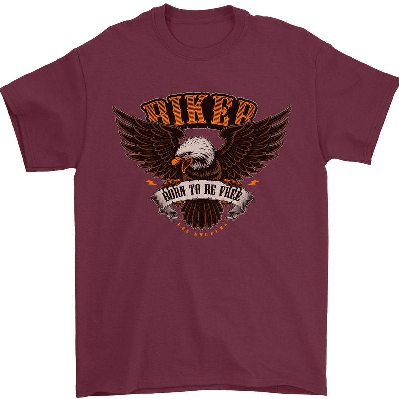 Biker Born to Be Free Motorbike Motorcycle Mens T-Shirt 100% Cotton Maroon