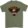 Biker Born to Be Free Motorbike Motorcycle Mens T-Shirt 100% Cotton Military Green