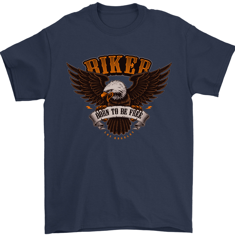 Biker Born to Be Free Motorbike Motorcycle Mens T-Shirt 100% Cotton Navy Blue