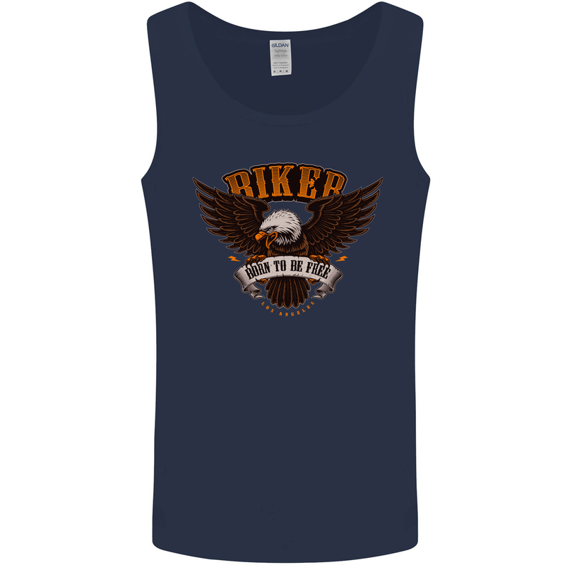 Biker Born to Be Free Motorbike Motorcycle Mens Vest Tank Top Navy Blue