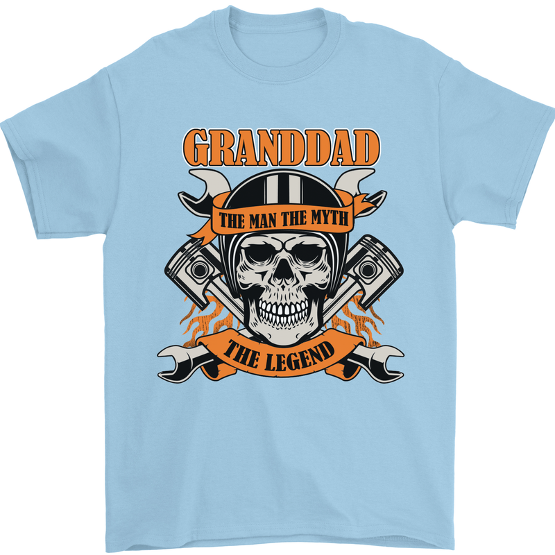 Biker Grandad the Man Myth Legend Funny Mens T-Shirt 100% Cotton Light Blue