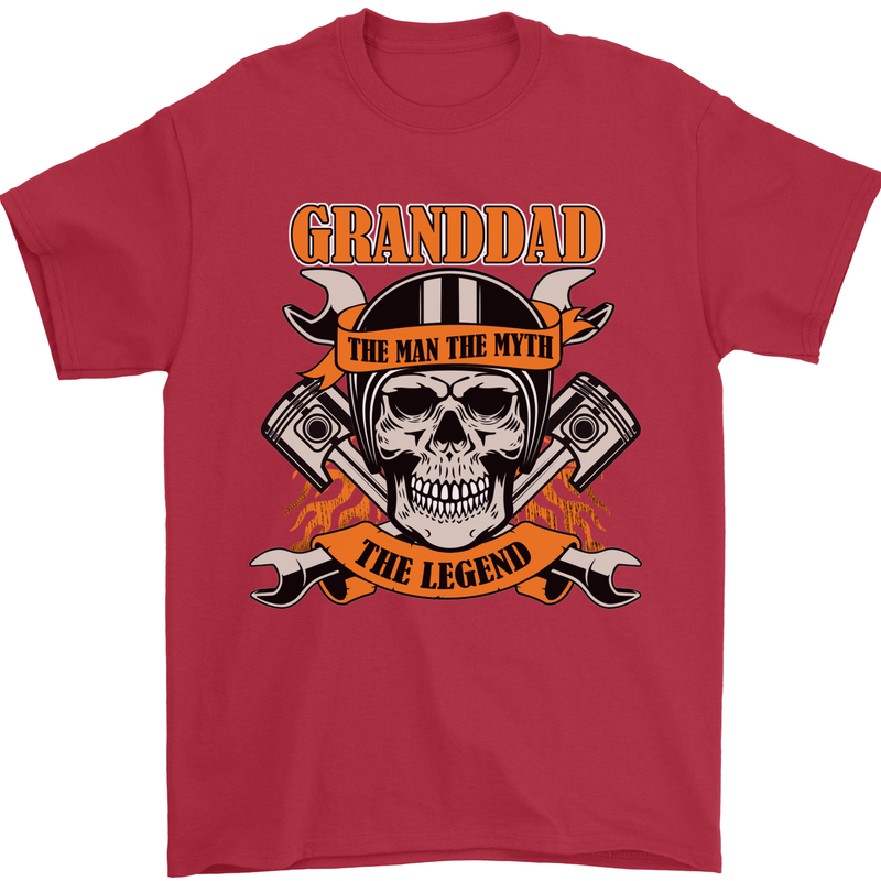Biker Grandad the Man Myth Legend Funny Mens T-Shirt 100% Cotton Red
