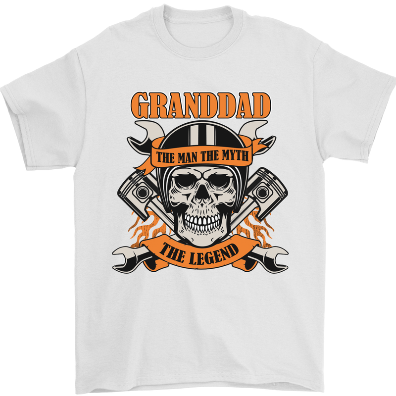 Biker Grandad the Man Myth Legend Funny Mens T-Shirt 100% Cotton White