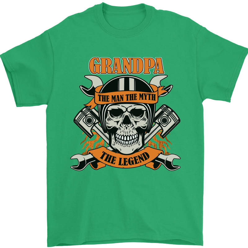 Biker Grandpa the Man Myth Legend Funny Mens T-Shirt 100% Cotton Irish Green