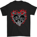 a black t - shirt with a heart and two skulls on it