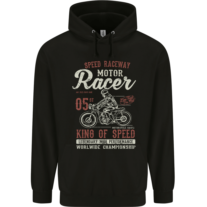 Biker King of Speed Motorcycles Cafe Racer Childrens Kids Hoodie Black