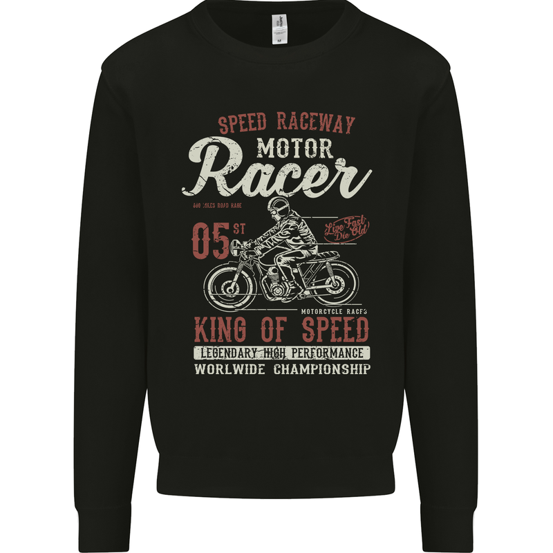 Biker King of Speed Motorcycles Cafe Racer Mens Sweatshirt Jumper Black