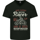Biker King of Speed Motorcycles Cafe Racer Mens V-Neck Cotton T-Shirt Black