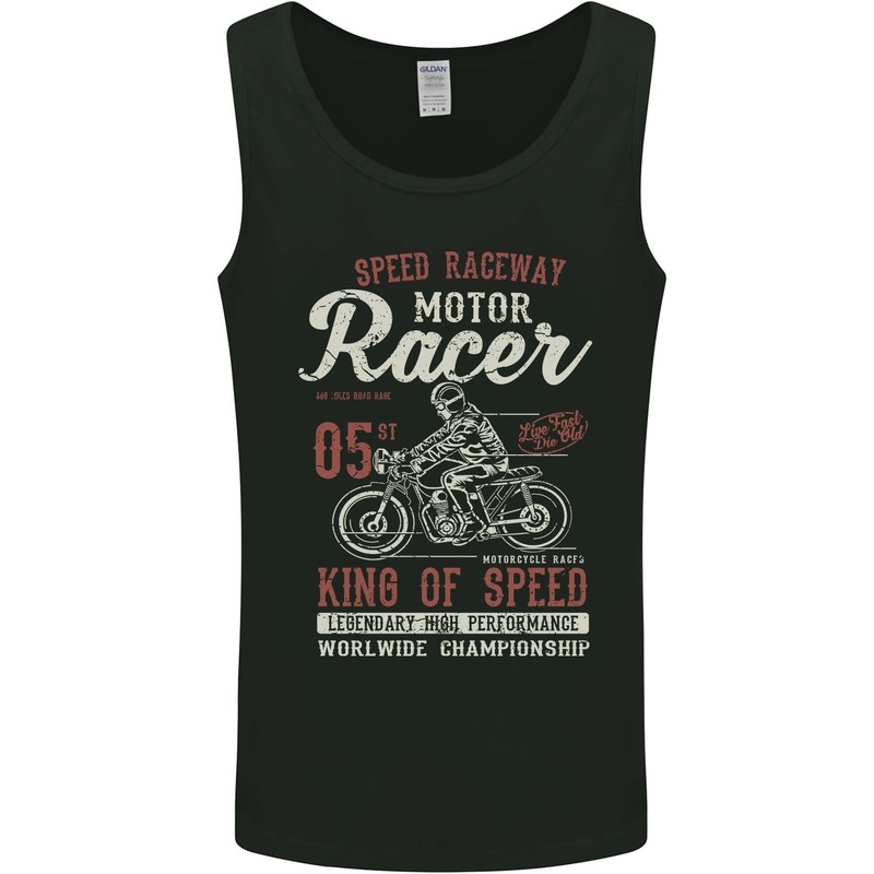 Biker King of Speed Motorcycles Cafe Racer Mens Vest Tank Top Black