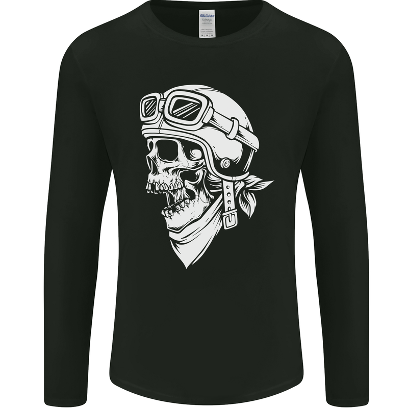 Biker Outlaw Motorbike Motorcycle Skull Mens Long Sleeve T-Shirt Black