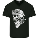 Biker Outlaw Motorbike Motorcycle Skull Mens V-Neck Cotton T-Shirt Black
