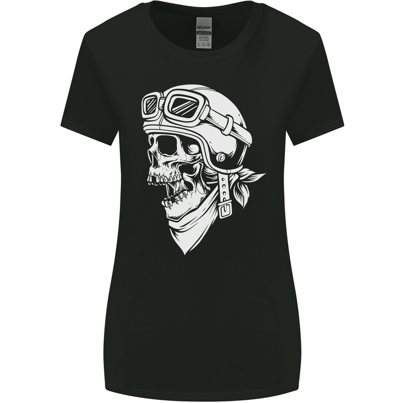Biker Outlaw Motorbike Motorcycle Skull Womens Wider Cut T-Shirt Black