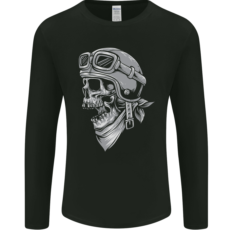 Biker Outlaw Skull Motorbike Motorcycle Mens Long Sleeve T-Shirt Black