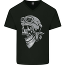 Biker Outlaw Skull Motorbike Motorcycle Mens V-Neck Cotton T-Shirt Black