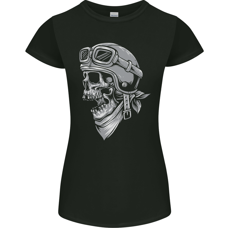 Biker Outlaw Skull Motorbike Motorcycle Womens Petite Cut T-Shirt Black
