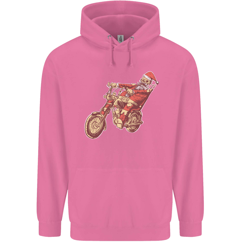 Biker Santa Christmas Motorcycle Chopper Skull Childrens Kids Hoodie Azalea