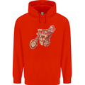 Biker Santa Christmas Motorcycle Chopper Skull Childrens Kids Hoodie Bright Red