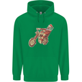 Biker Santa Christmas Motorcycle Chopper Skull Childrens Kids Hoodie Irish Green