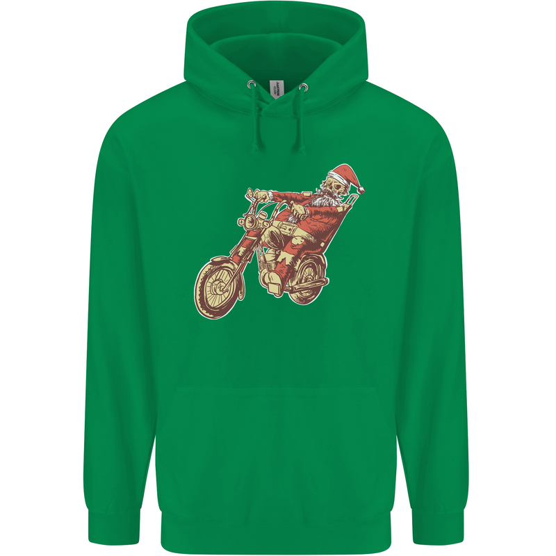 Biker Santa Christmas Motorcycle Chopper Skull Childrens Kids Hoodie Irish Green