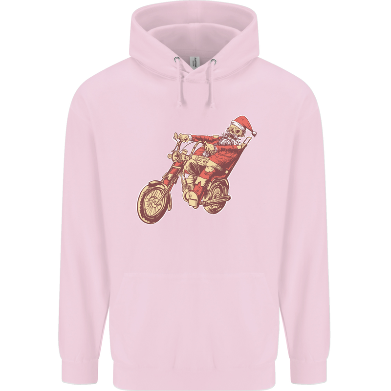 Biker Santa Christmas Motorcycle Chopper Skull Childrens Kids Hoodie Light Pink