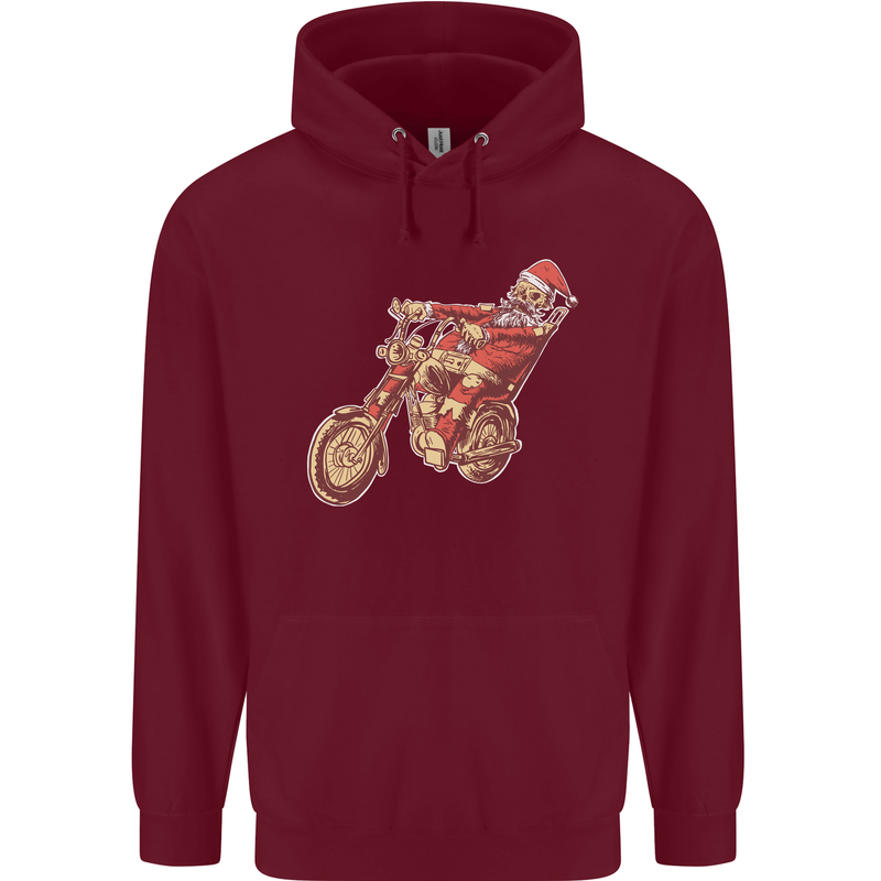 Biker Santa Christmas Motorcycle Chopper Skull Childrens Kids Hoodie Maroon