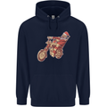 Biker Santa Christmas Motorcycle Chopper Skull Childrens Kids Hoodie Navy Blue