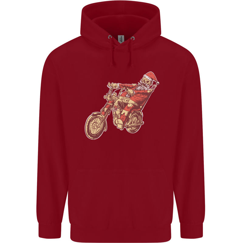 Biker Santa Christmas Motorcycle Chopper Skull Childrens Kids Hoodie Red