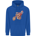 Biker Santa Christmas Motorcycle Chopper Skull Childrens Kids Hoodie Royal Blue