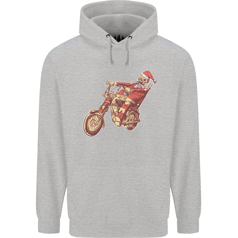 Biker Santa Christmas Motorcycle Chopper Skull Childrens Kids Hoodie Sports Grey