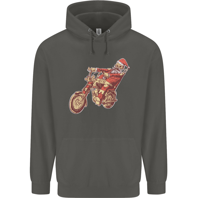 Biker Santa Christmas Motorcycle Chopper Skull Childrens Kids Hoodie Storm Grey