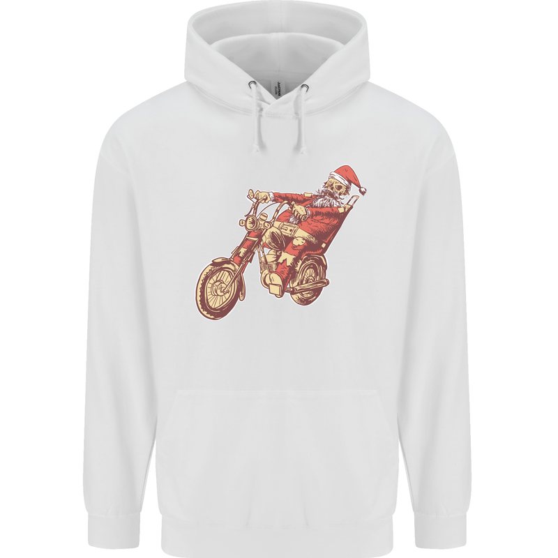Biker Santa Christmas Motorcycle Chopper Skull Childrens Kids Hoodie White