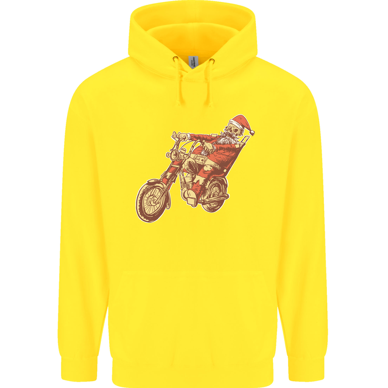 Biker Santa Christmas Motorcycle Chopper Skull Childrens Kids Hoodie Yellow