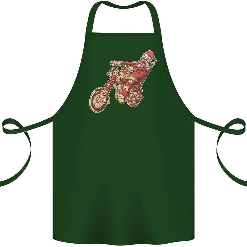 Biker Santa Christmas Motorcycle Chopper Skull Cotton Apron 100% Organic Forest Green