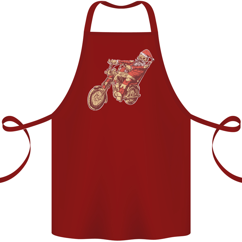 Biker Santa Christmas Motorcycle Chopper Skull Cotton Apron 100% Organic Maroon