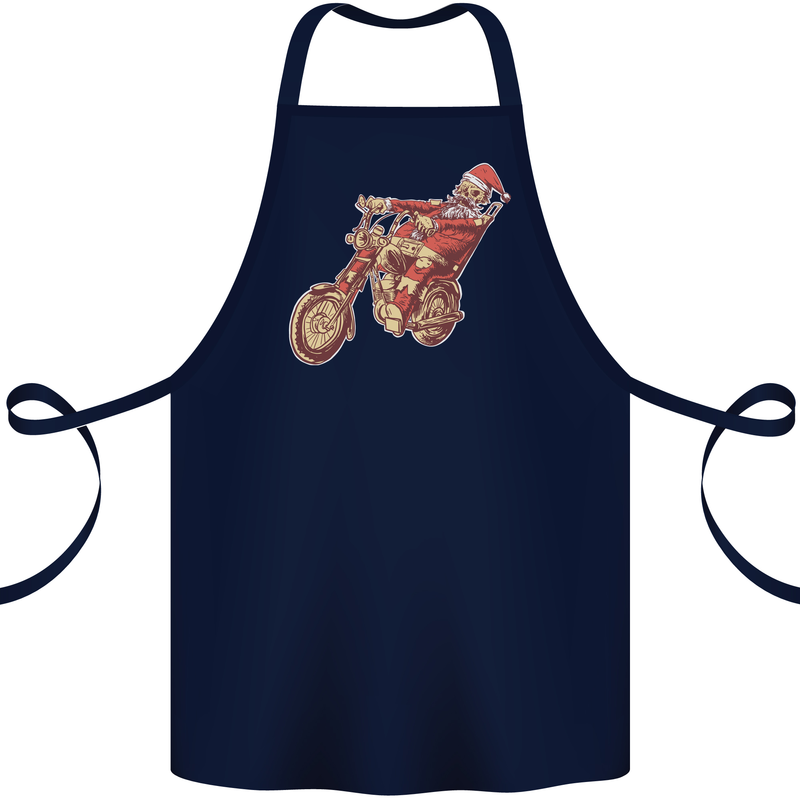 Biker Santa Christmas Motorcycle Chopper Skull Cotton Apron 100% Organic Navy Blue